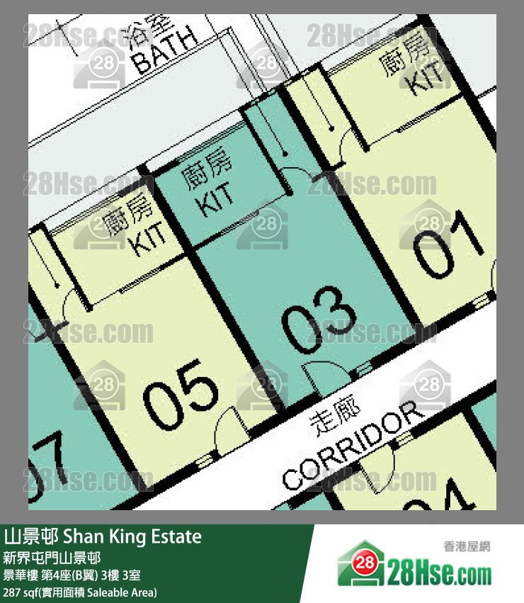 山景邨 景華樓第4座(B翼)3樓 3室 平面圖