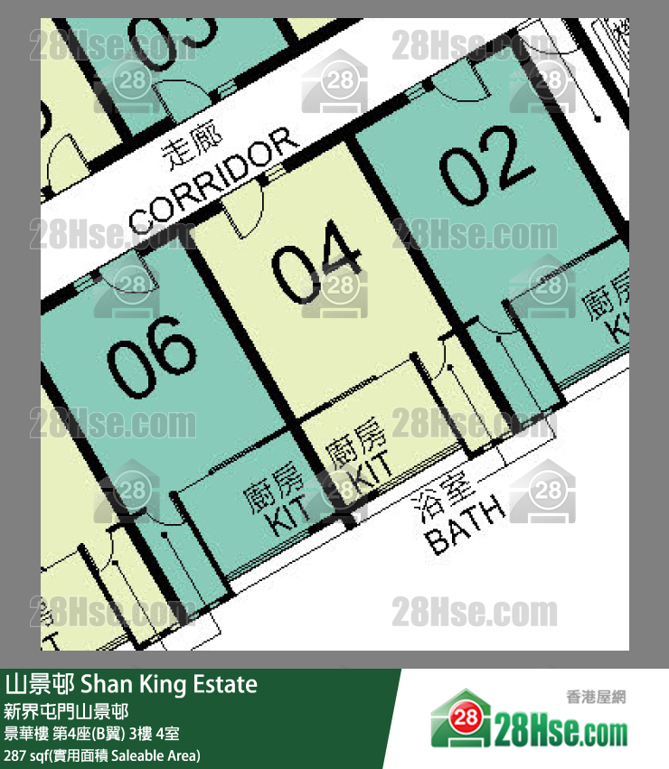 山景邨 景華樓第4座(B翼)3樓 4室 平面圖