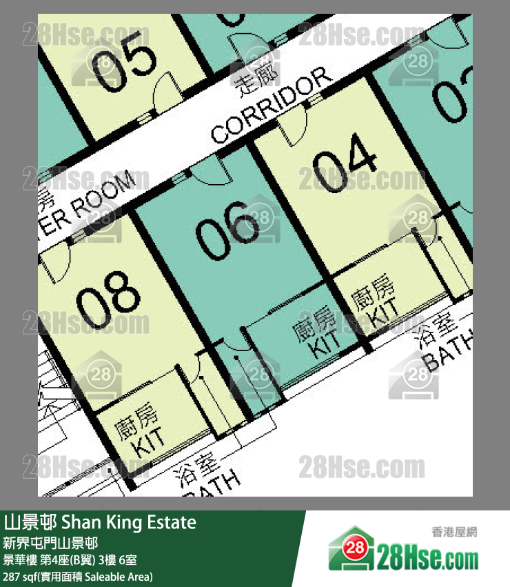 山景邨 景華樓 第4座(B翼) 3樓 6室 平面圖