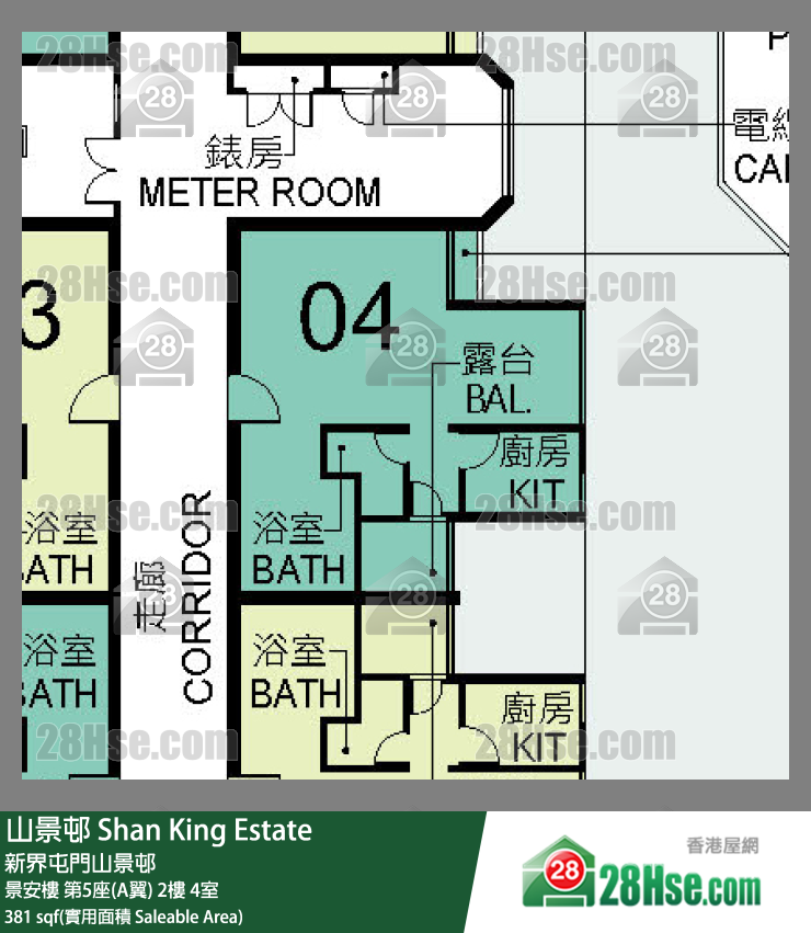 山景邨 景安樓第5座(A翼)2樓 4室 平面圖