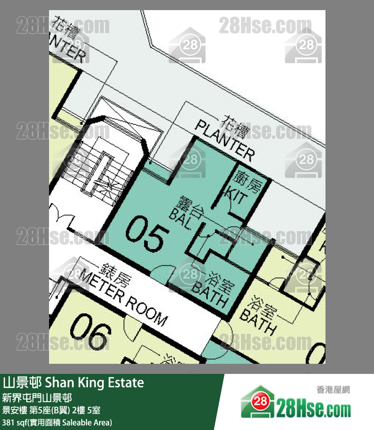 山景邨 景安樓第5座(B翼)2樓 5室 平面圖