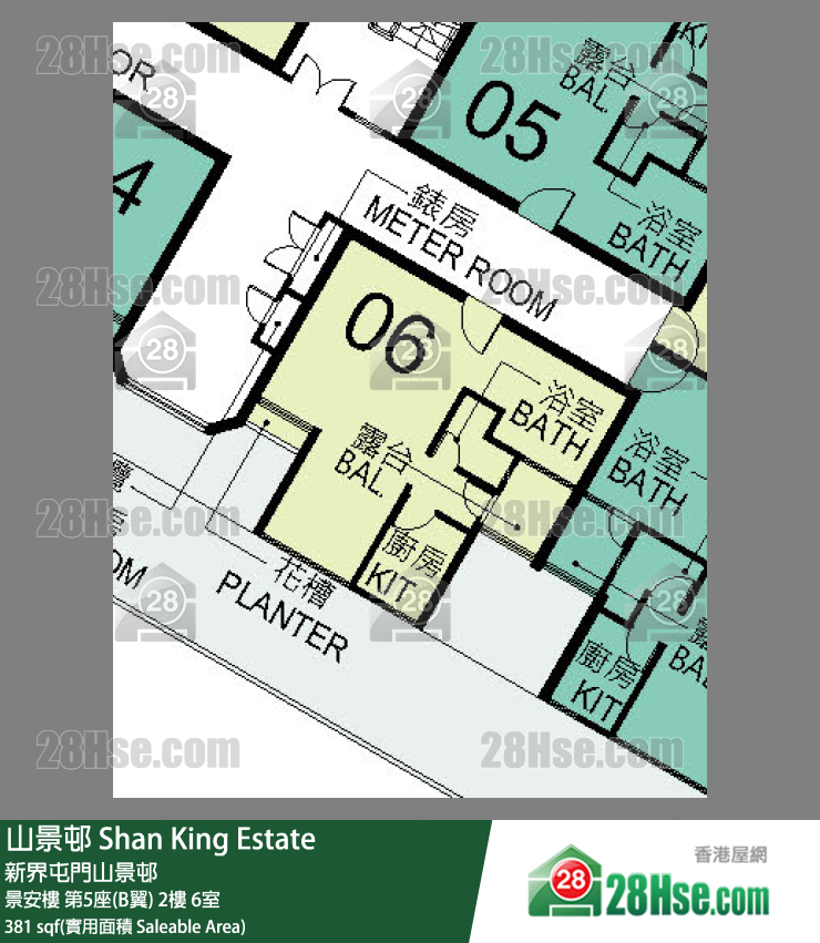山景邨 景安樓第5座(B翼)2樓 6室 平面圖