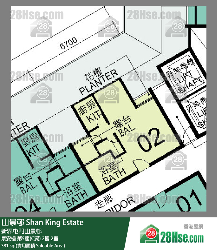山景邨 景安樓第5座(C翼)2樓 2室 平面圖