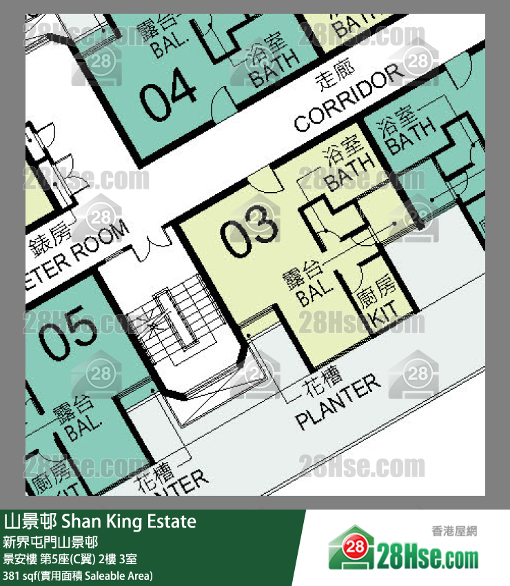 山景邨 景安樓第5座(C翼)2樓 3室 平面圖