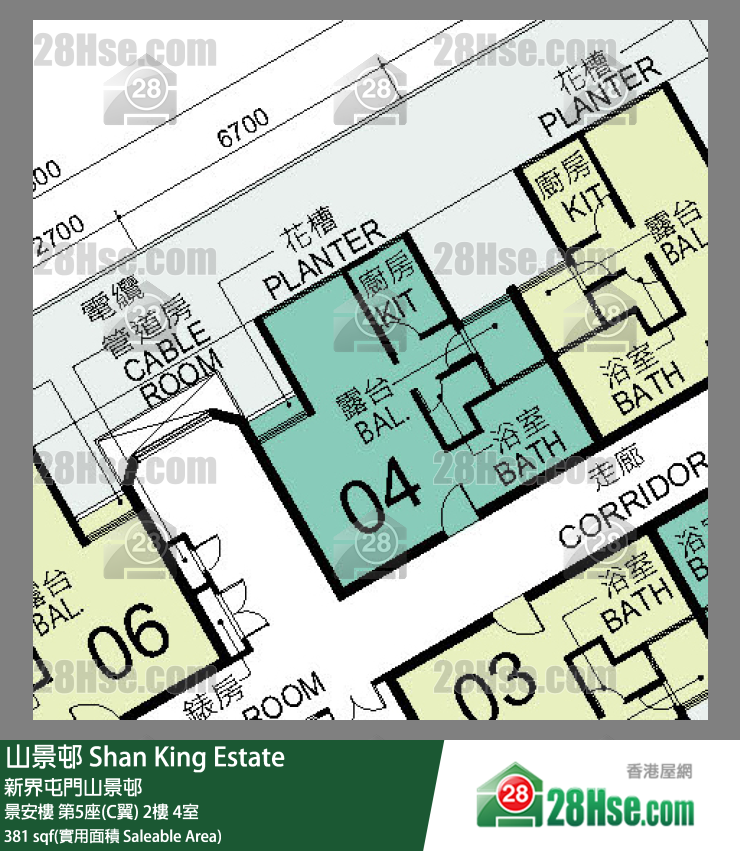 山景邨 景安樓第5座(C翼)2樓 4室 平面圖