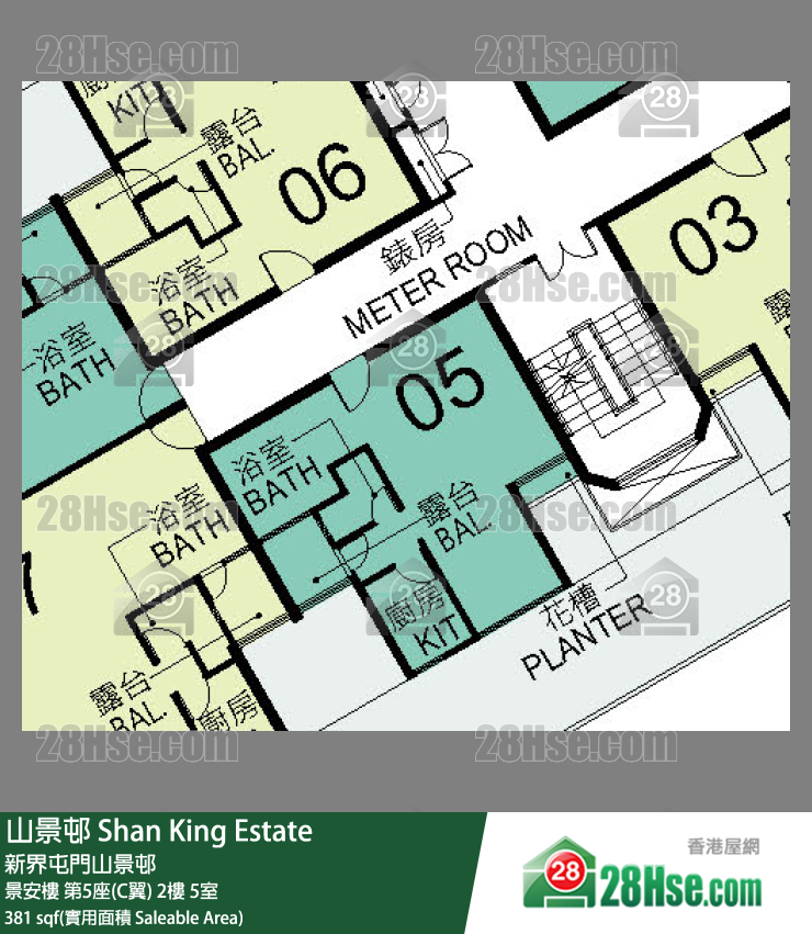 山景邨 景安樓第5座(C翼)2樓 5室 平面圖