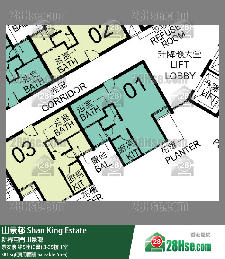 山景邨 景安樓 第5座(C翼) 17樓 1室 平面圖