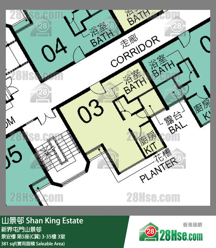 山景邨 景安樓第5座(C翼)10樓 3室 平面圖