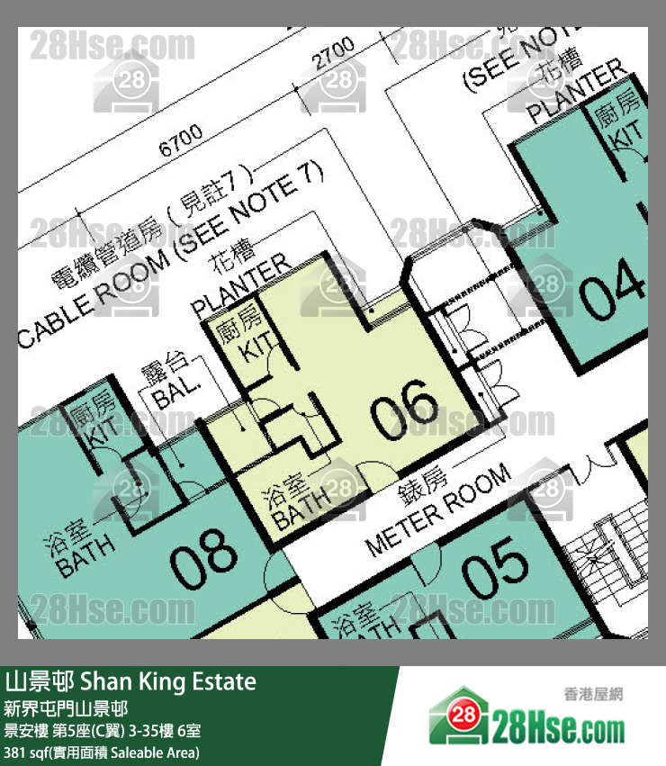 山景邨 景安樓第5座(C翼)28樓 6室 平面圖