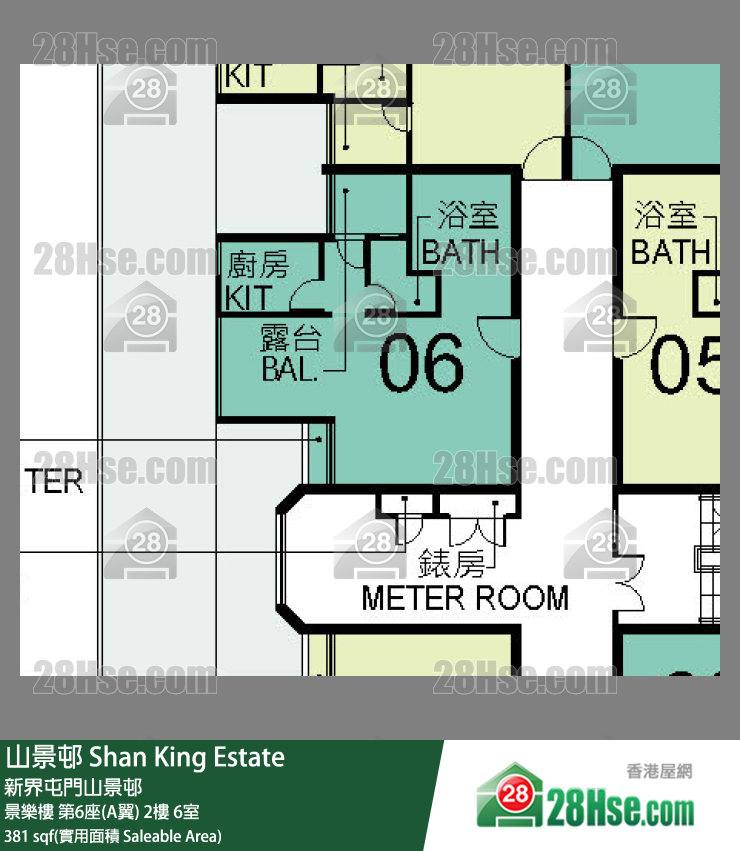 山景邨 景樂樓第6座(A翼)2樓 6室 平面圖