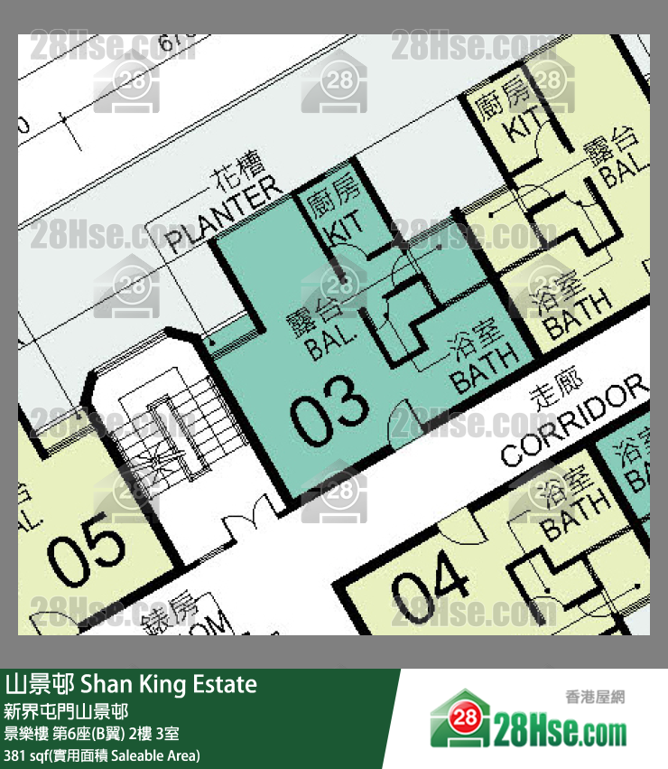 山景邨 景樂樓 第6座(B翼) 2樓 3室 平面圖