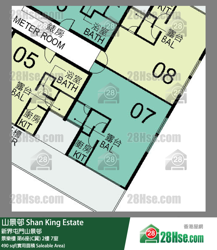 山景邨 景樂樓 第6座(C翼) 2樓 7室 平面圖