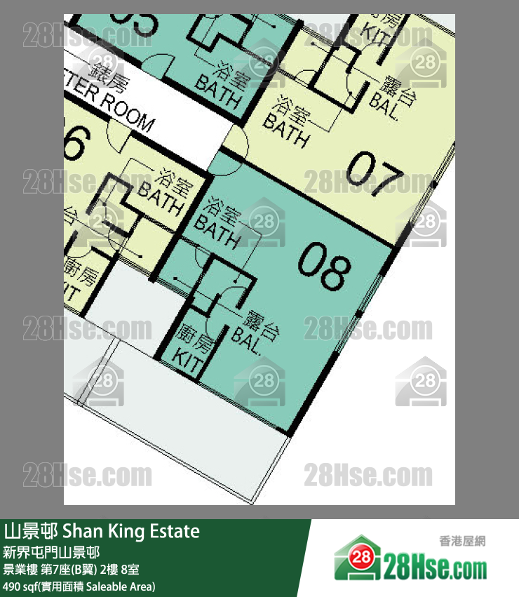 山景邨 景業樓第7座(B翼)2樓 8室 平面圖