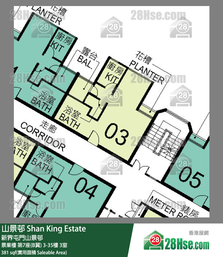 山景邨 景業樓第7座(B翼)6樓 3室 平面圖