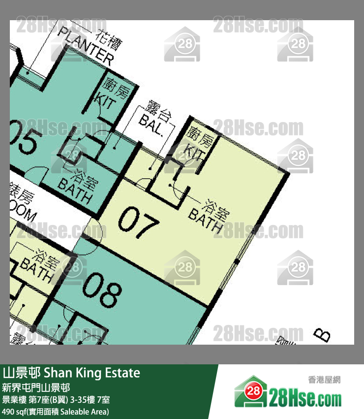 山景邨 景業樓 第7座(B翼) 28樓 7室 平面圖
