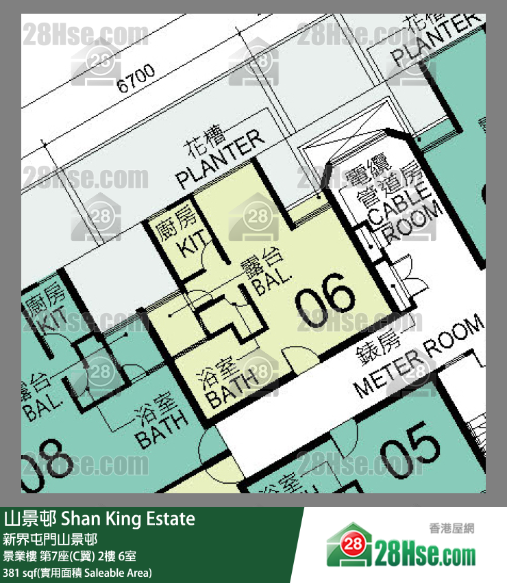 山景邨 景業樓第7座(C翼)2樓 6室 平面圖