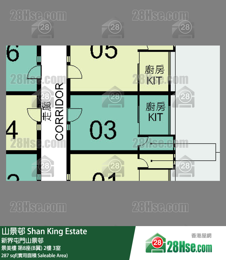 山景邨 景美樓第8座(B翼)2樓 3室 平面圖