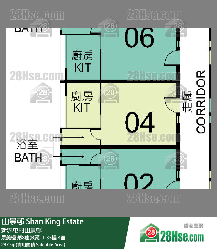 山景邨 景美樓 第8座(B翼) 18樓 4室 平面圖