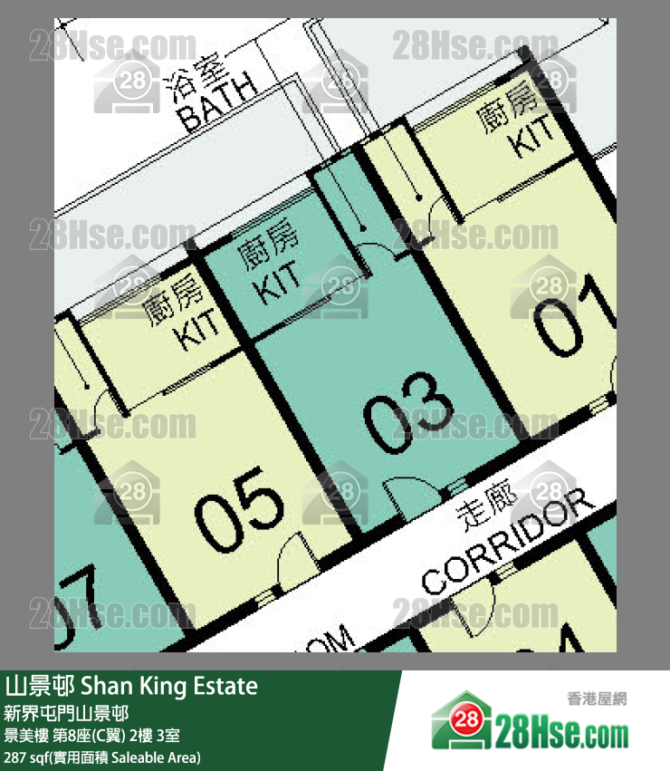 山景邨 景美樓第8座(C翼)2樓 3室 平面圖