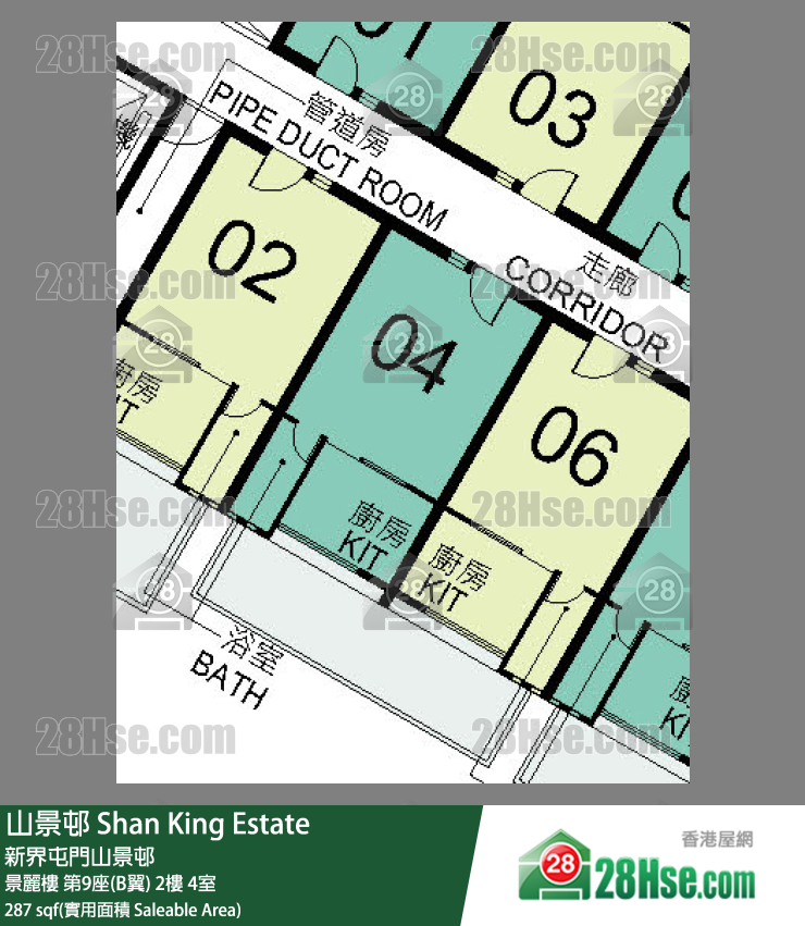 山景邨 景麗樓第9座(B翼)2樓 4室 平面圖