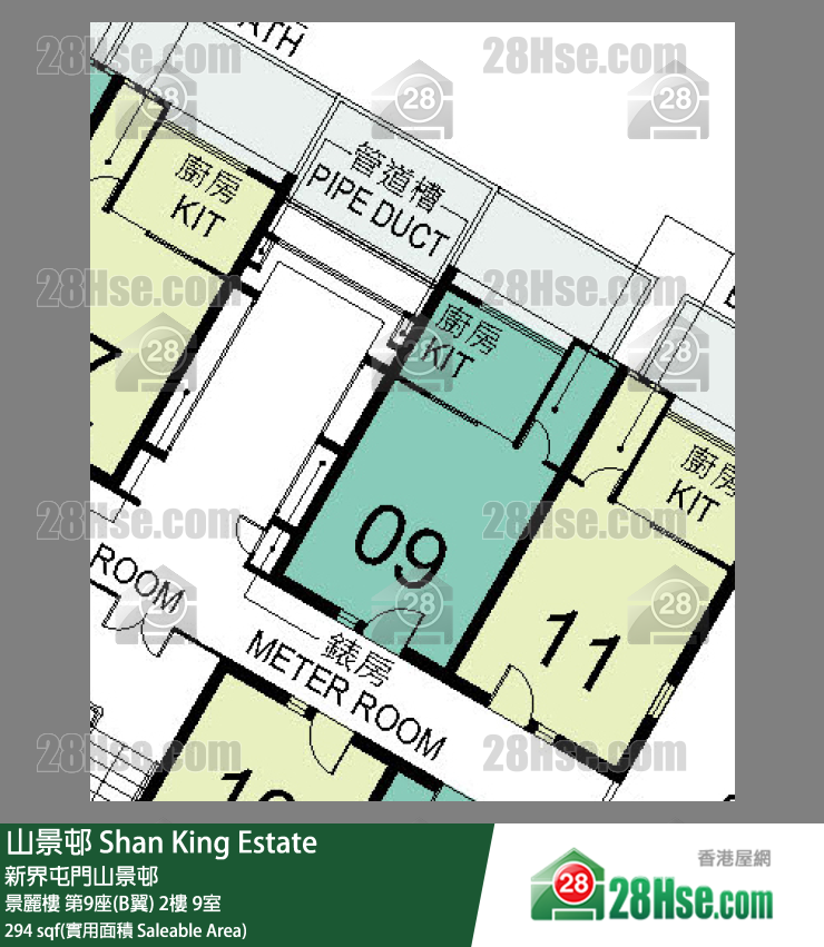 山景邨 景麗樓第9座(B翼)2樓 9室 平面圖