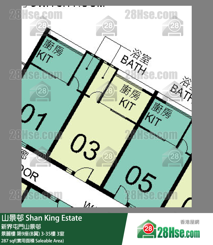 山景邨 景麗樓第9座(B翼)15樓 3室 平面圖