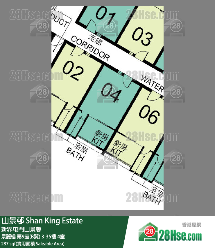 山景邨 景麗樓第9座(B翼)4樓 4室 平面圖
