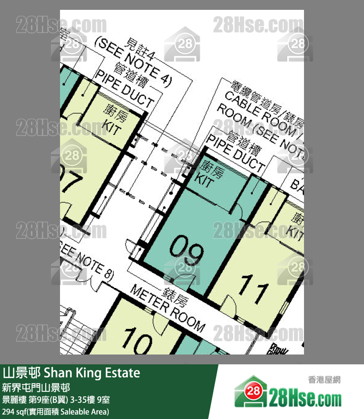 山景邨 景麗樓第9座(B翼)4樓 9室 平面圖