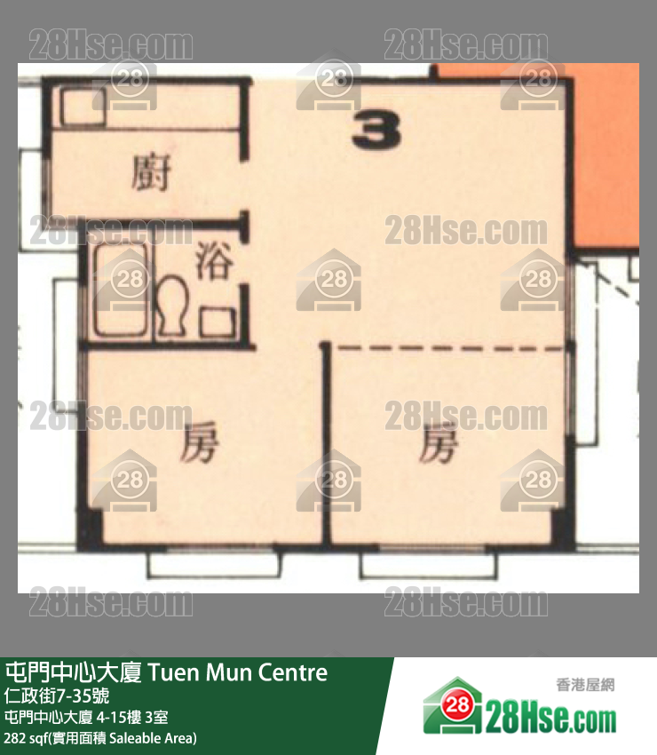屯門中心大廈 屯門中心大廈15樓 3室 平面圖