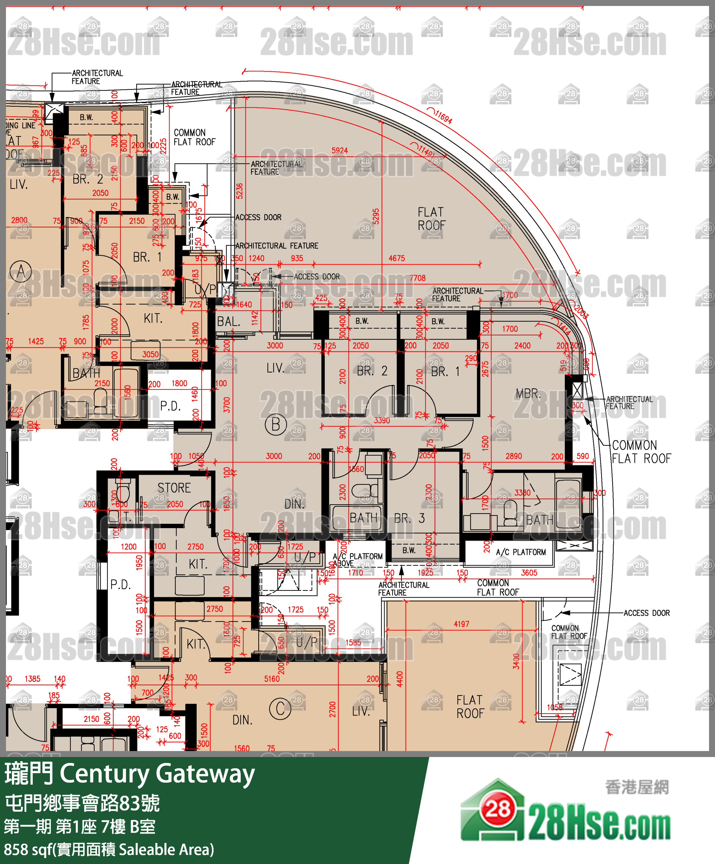 瓏門 第一期第1座7樓 B室 平面圖