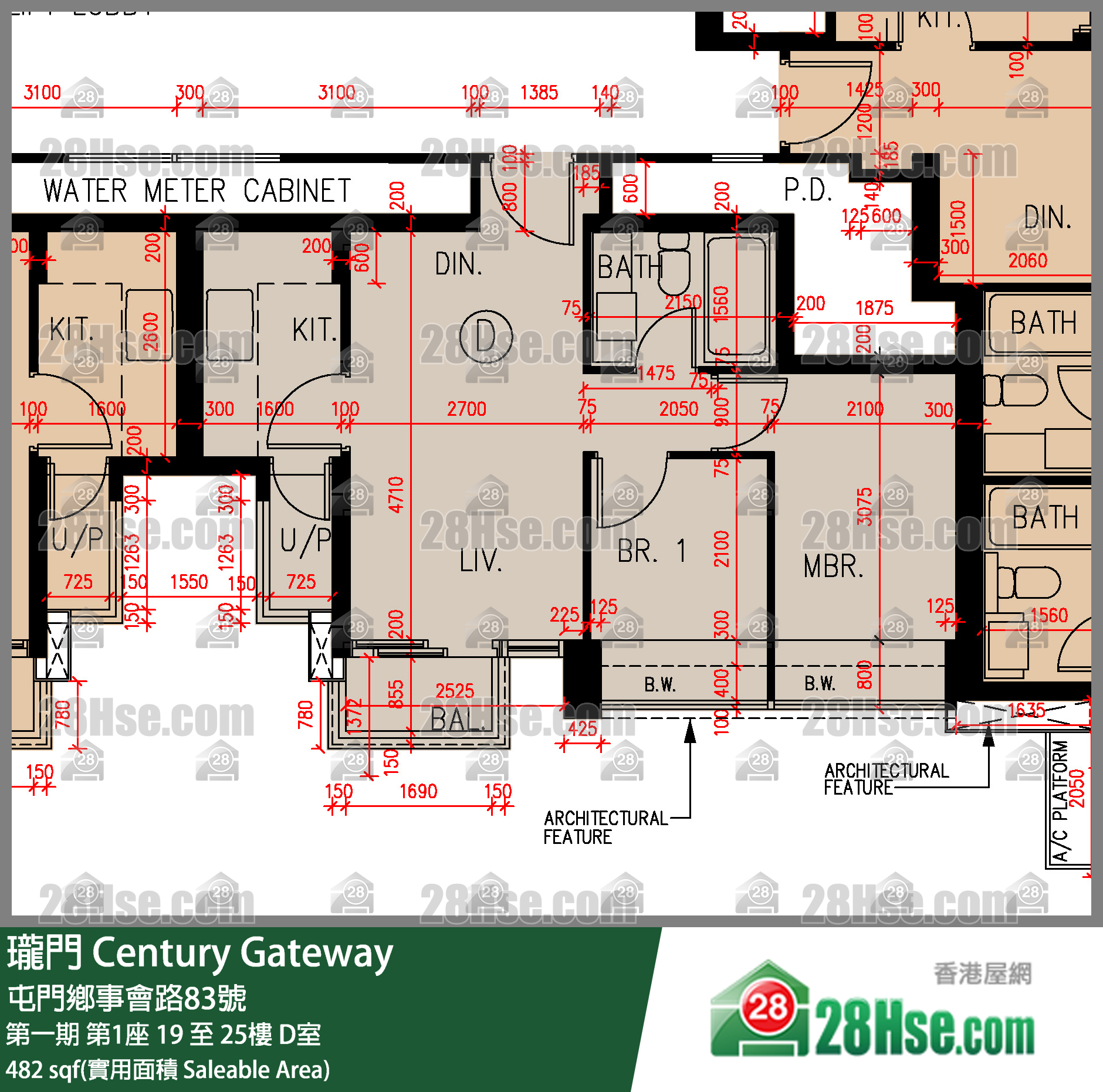 瓏門 第一期第1座19樓 D室 平面圖