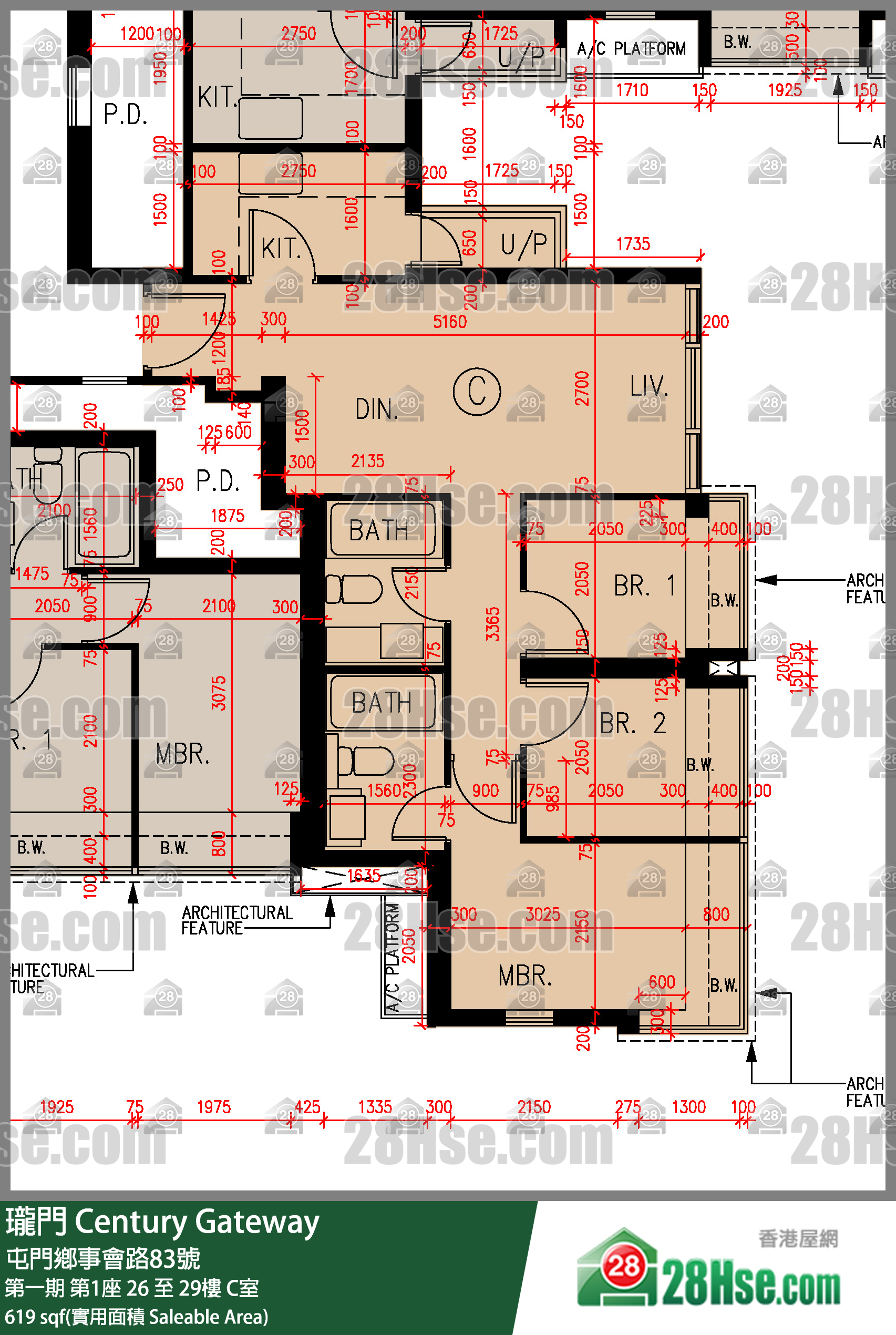 瓏門 第一期第1座28樓 C室 平面圖