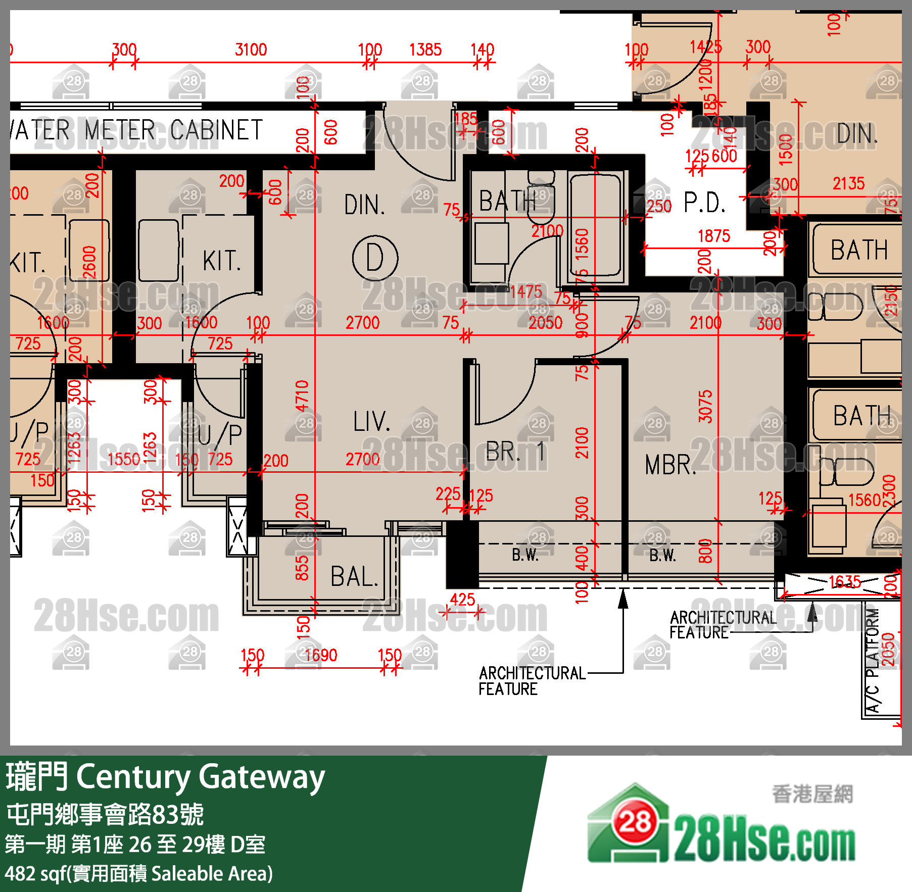 瓏門 第一期 第1座 26樓 D室 平面圖
