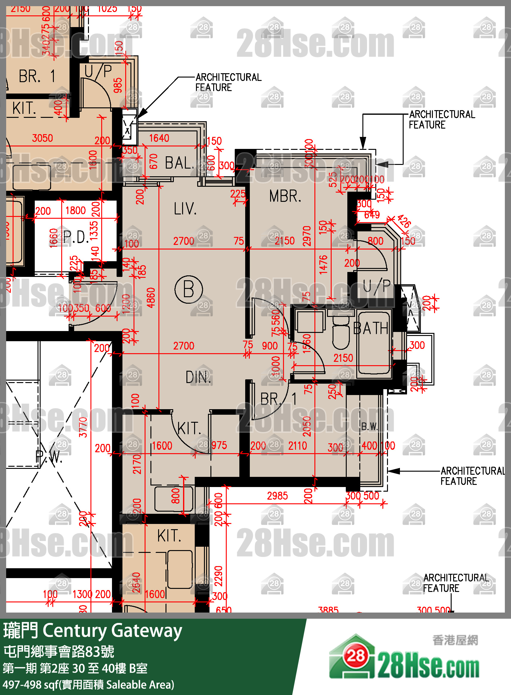 瓏門 第一期第2座40樓 B室 平面圖
