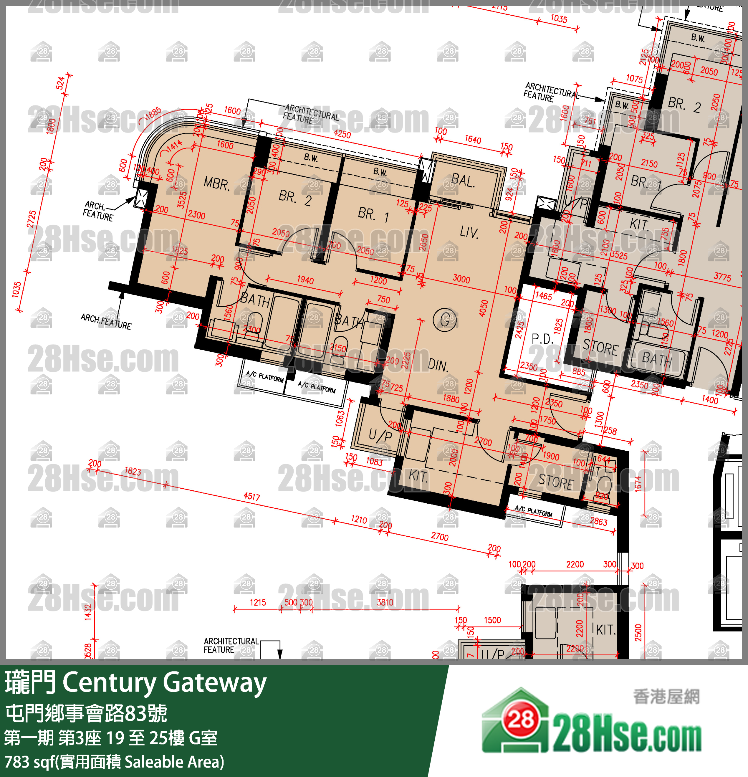 瓏門 第一期 第3座 25樓 G室 平面圖