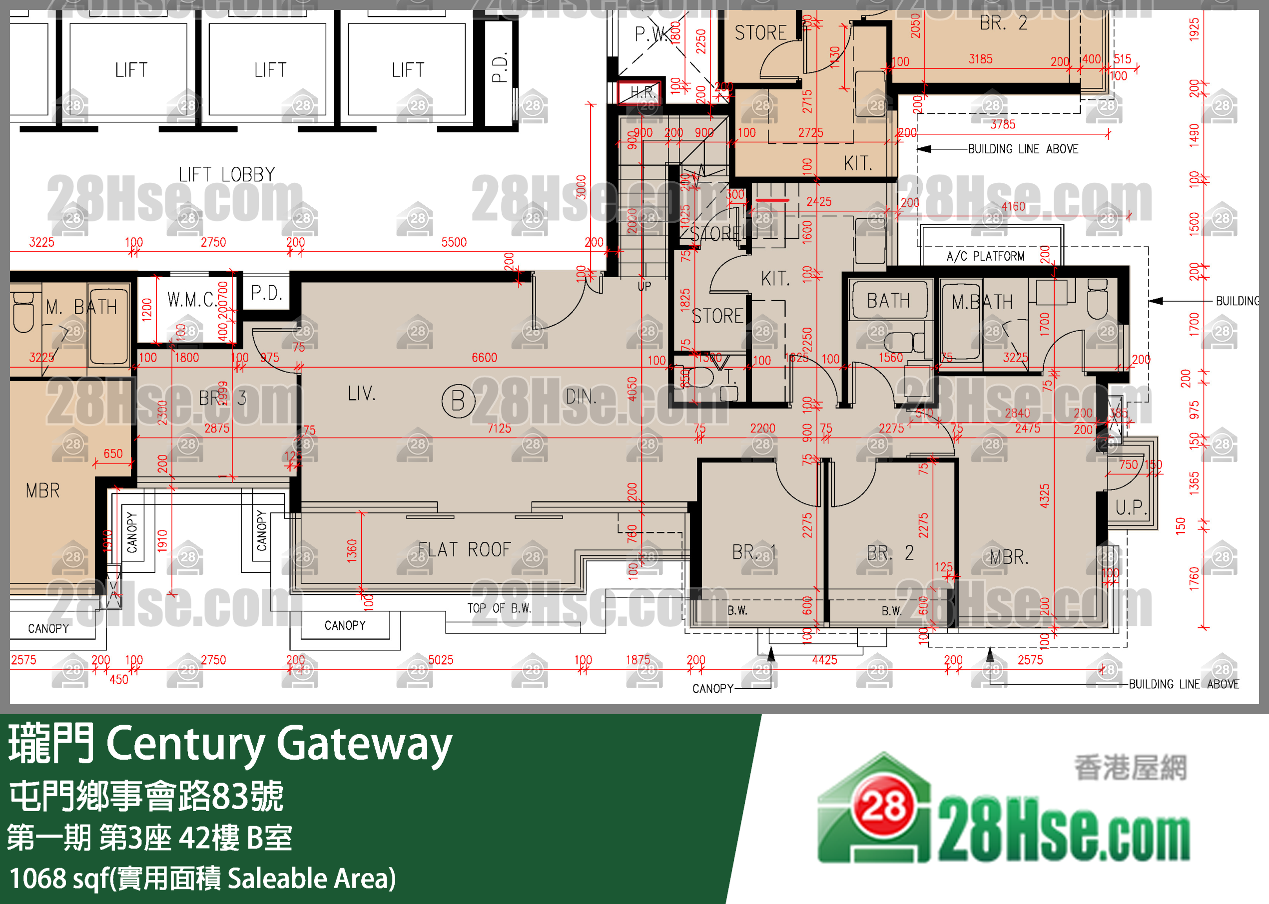 瓏門 第一期第3座42樓 B室 平面圖