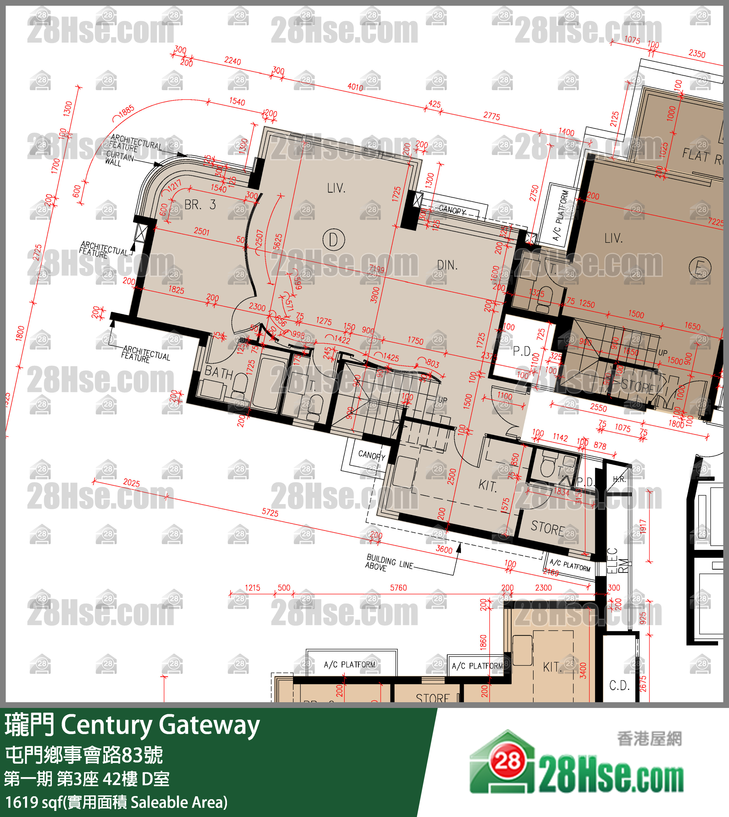 瓏門 第一期第3座42樓 D室 平面圖
