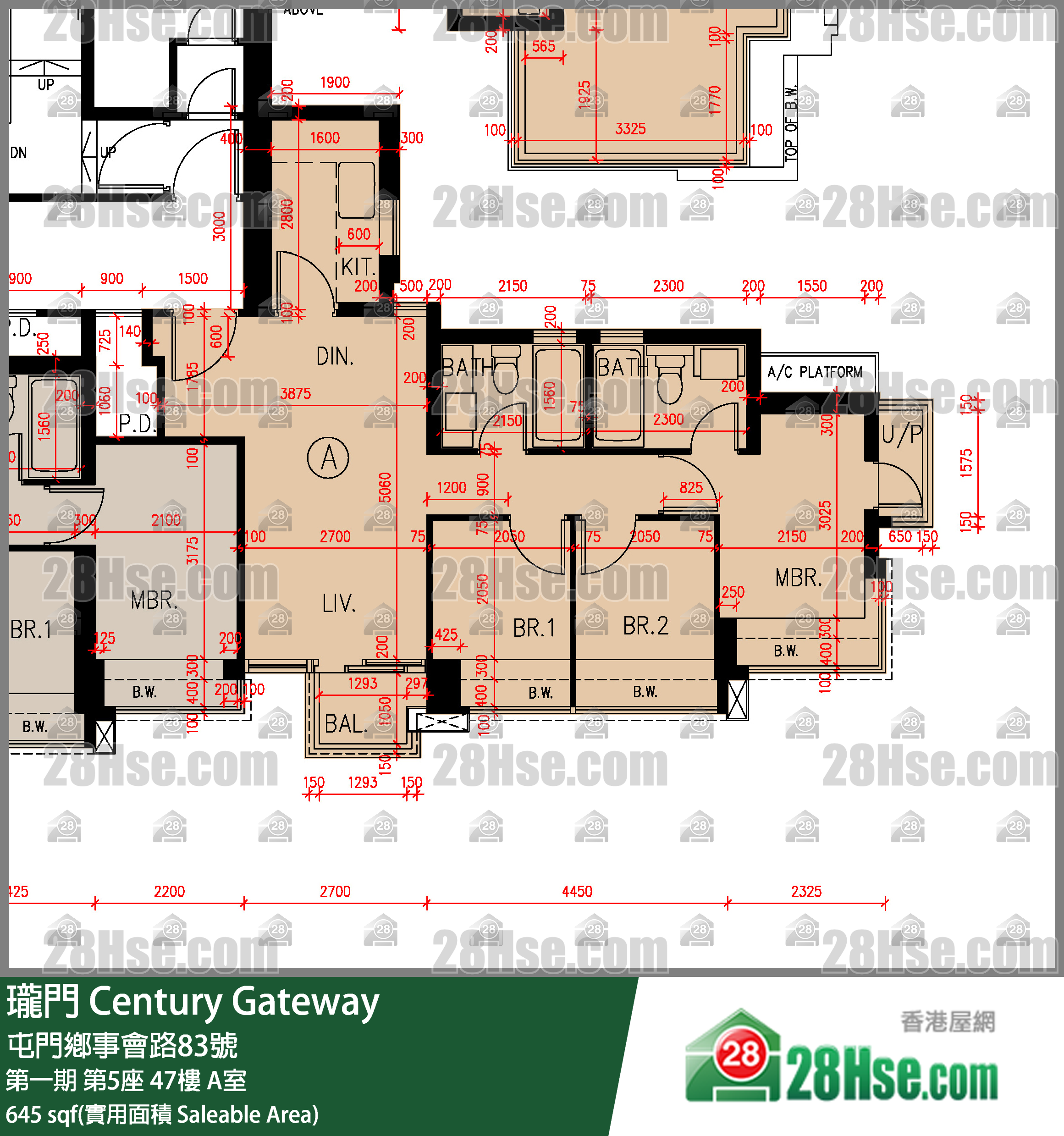 珑门 第一期第5座47楼 A室 平面图