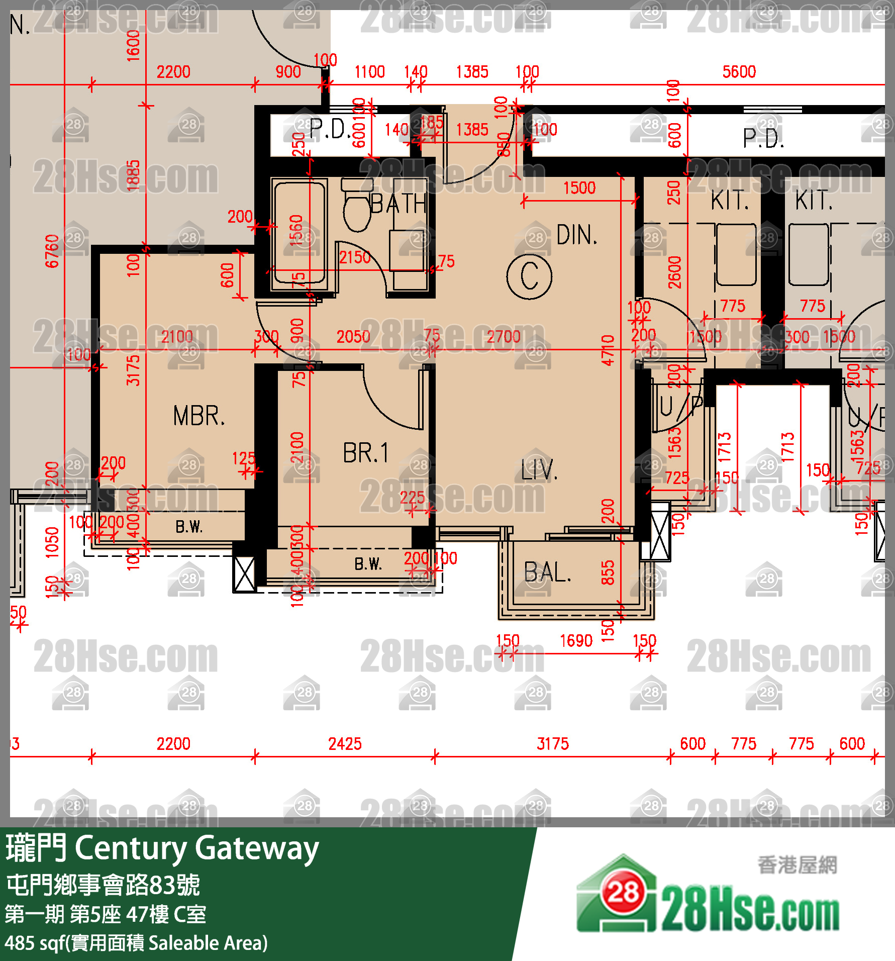 瓏門 第一期 第5座 47樓 C室 平面圖
