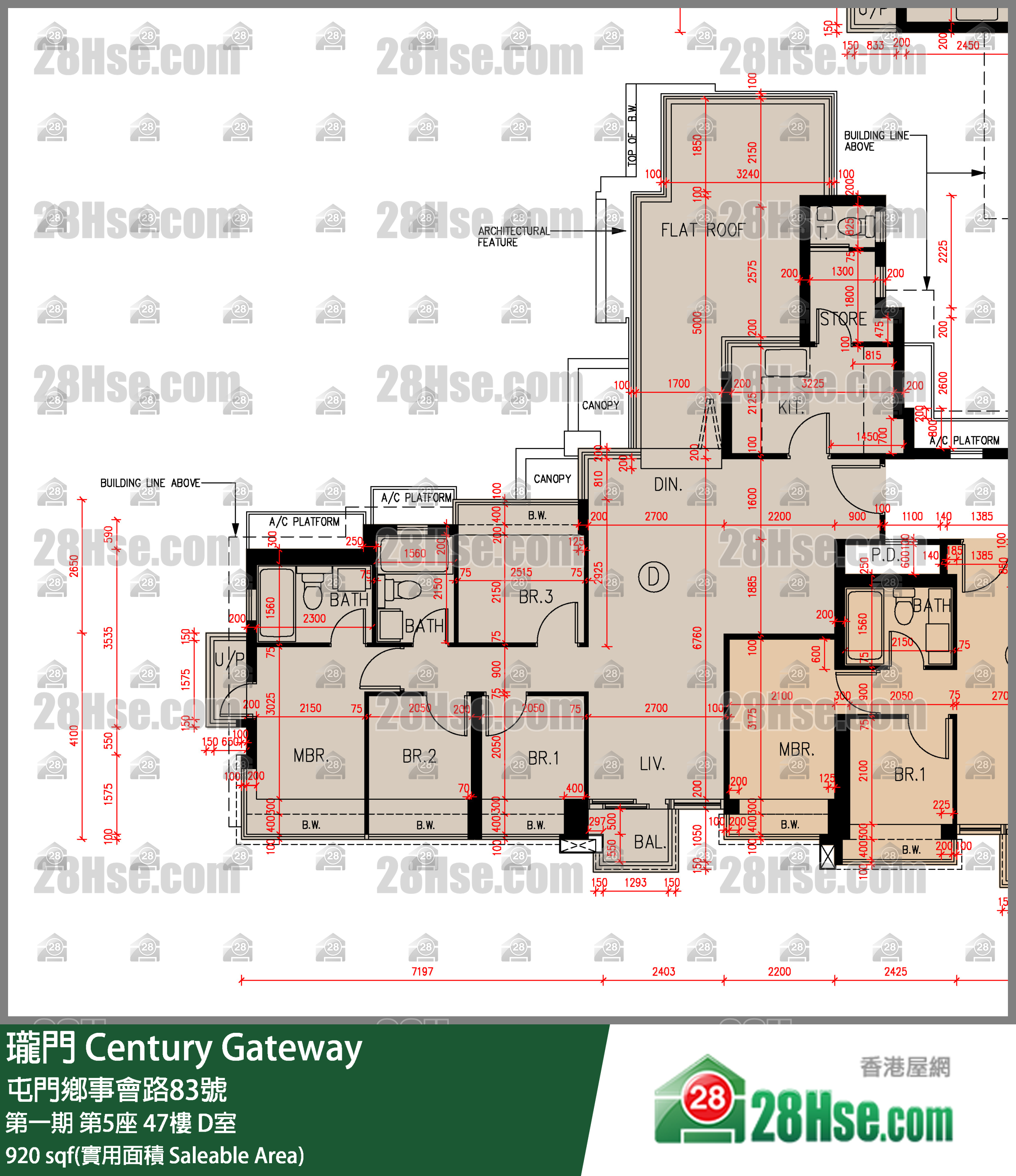 珑门 第一期第5座47楼 D室 平面图