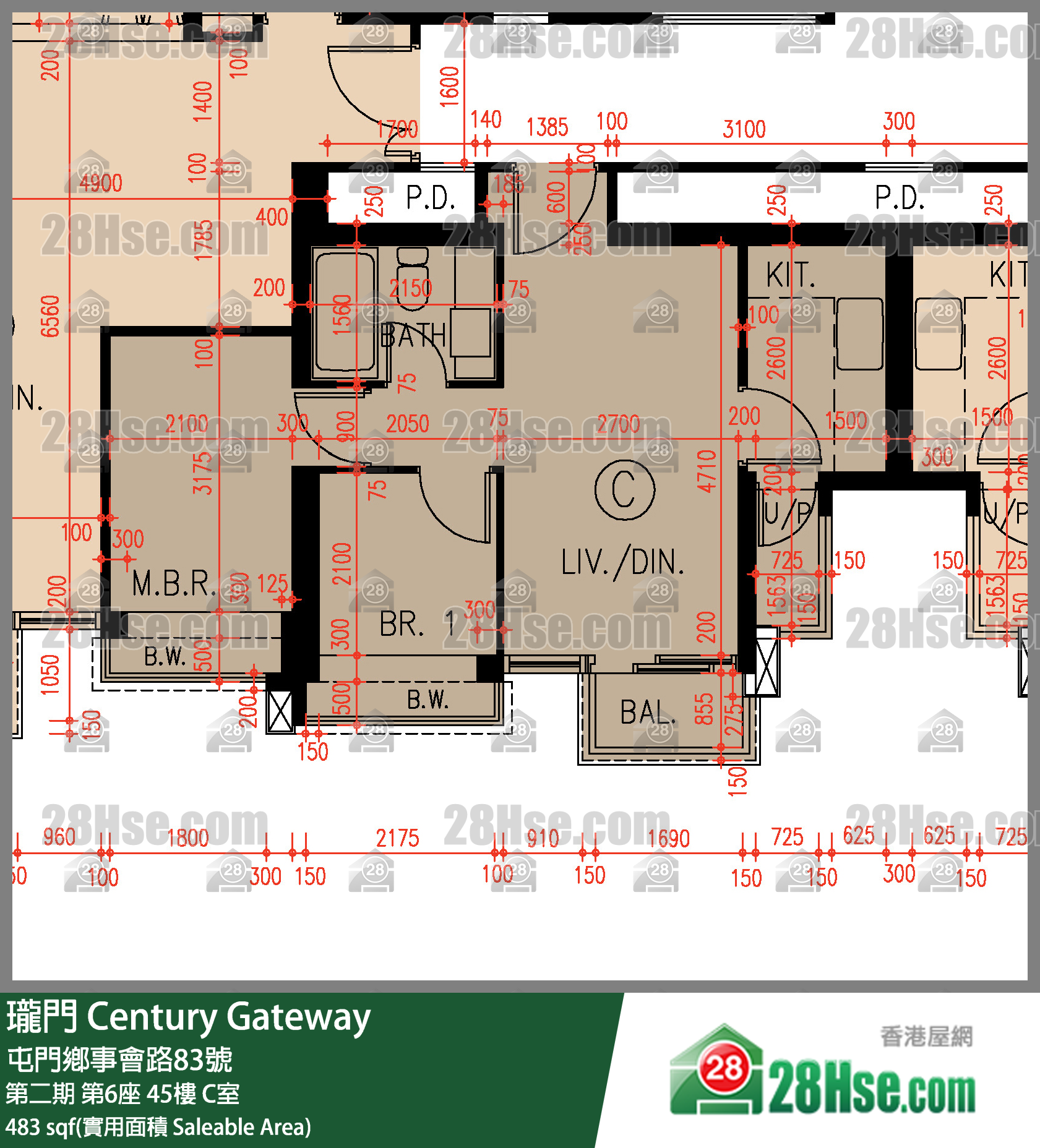 瓏門 第二期 第6座 45樓 C室 平面圖