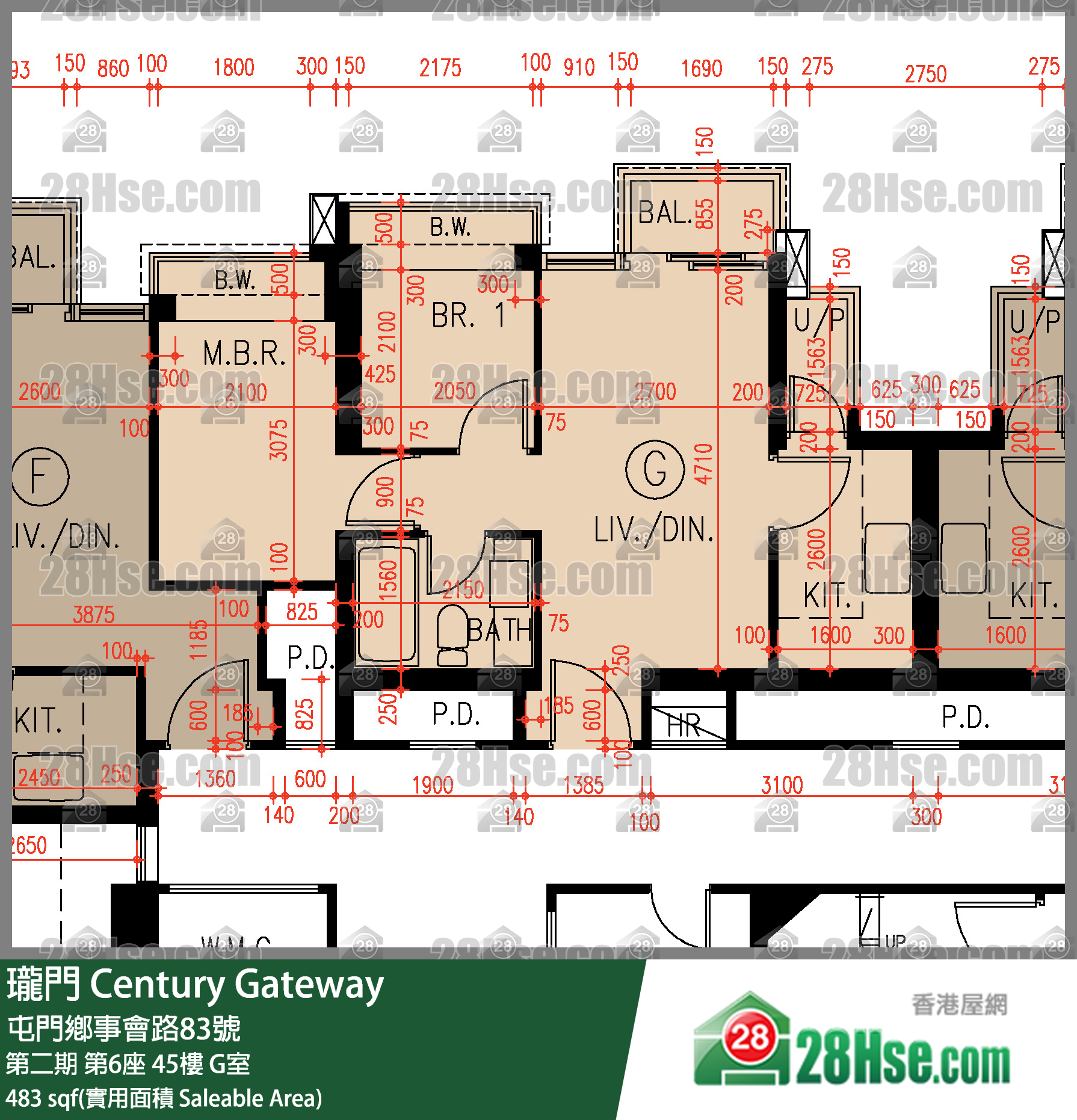 珑门 第二期第6座45楼 G室 平面图