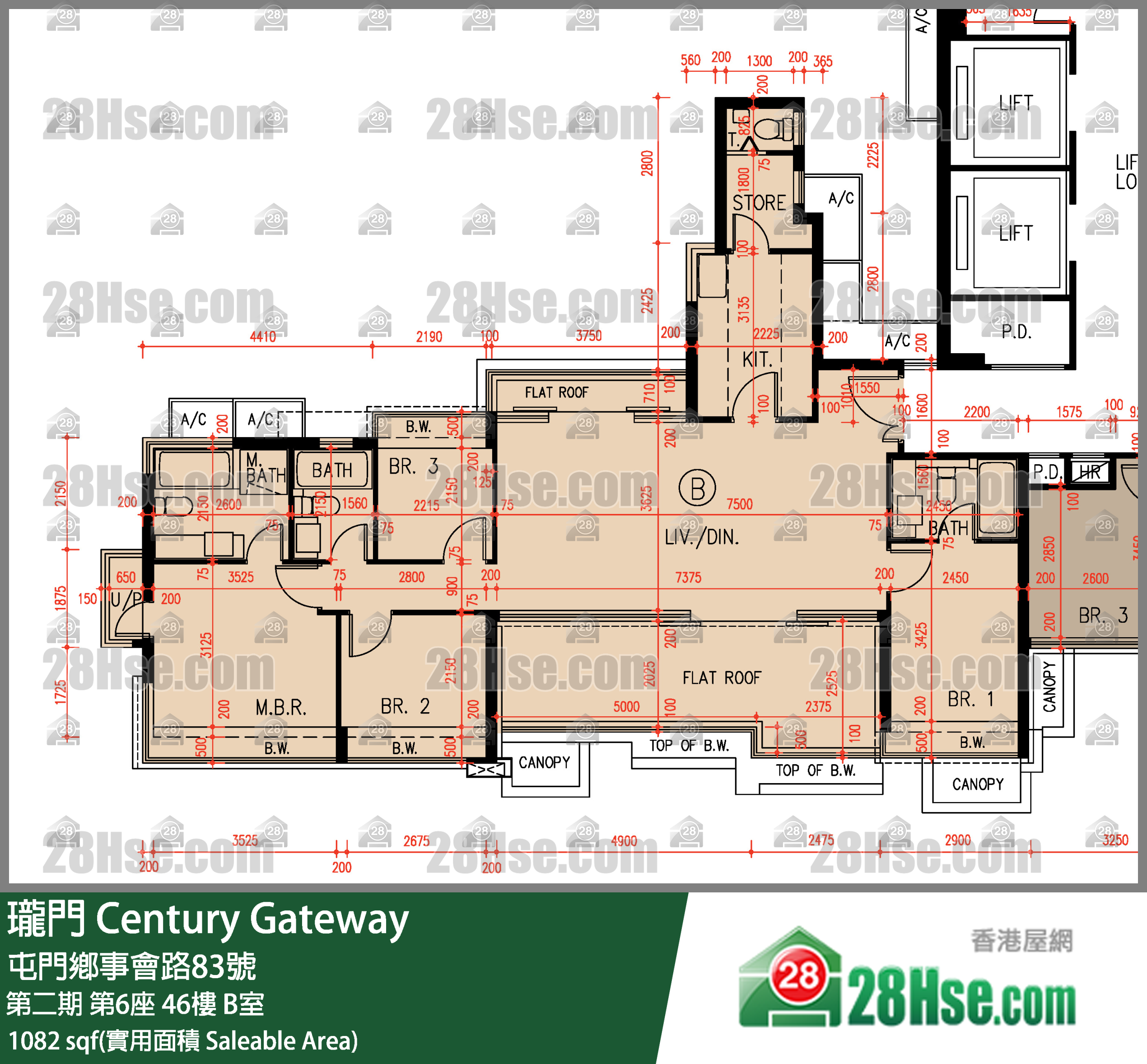 瓏門 第二期第6座46樓 B室 平面圖