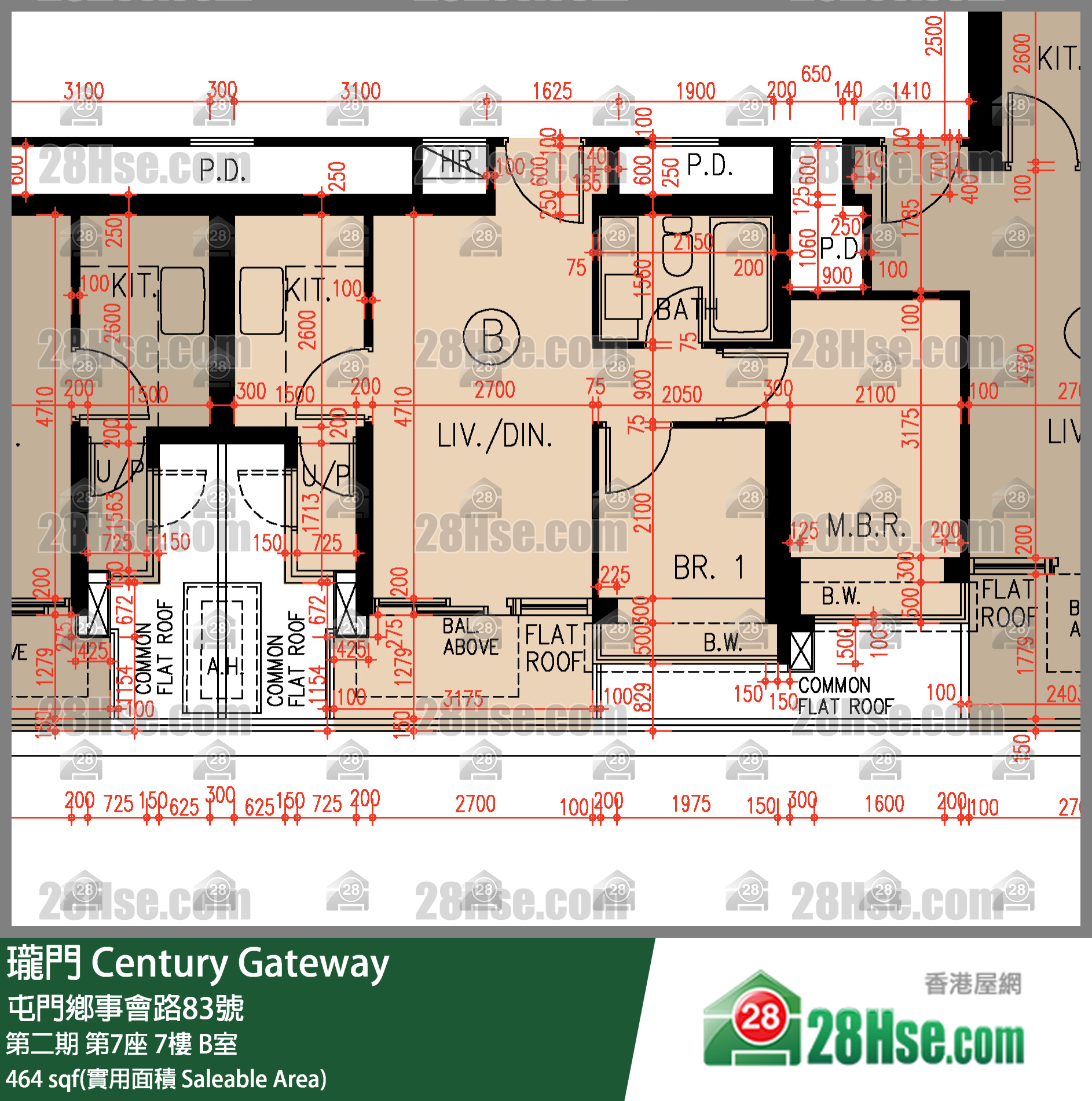 瓏門 第二期 第7座 7樓 B室 平面圖