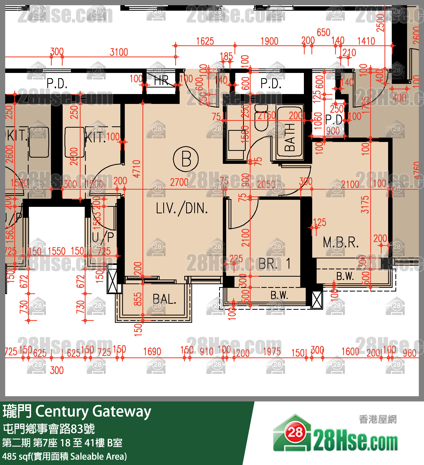 瓏門 第二期第7座19樓 B室 平面圖