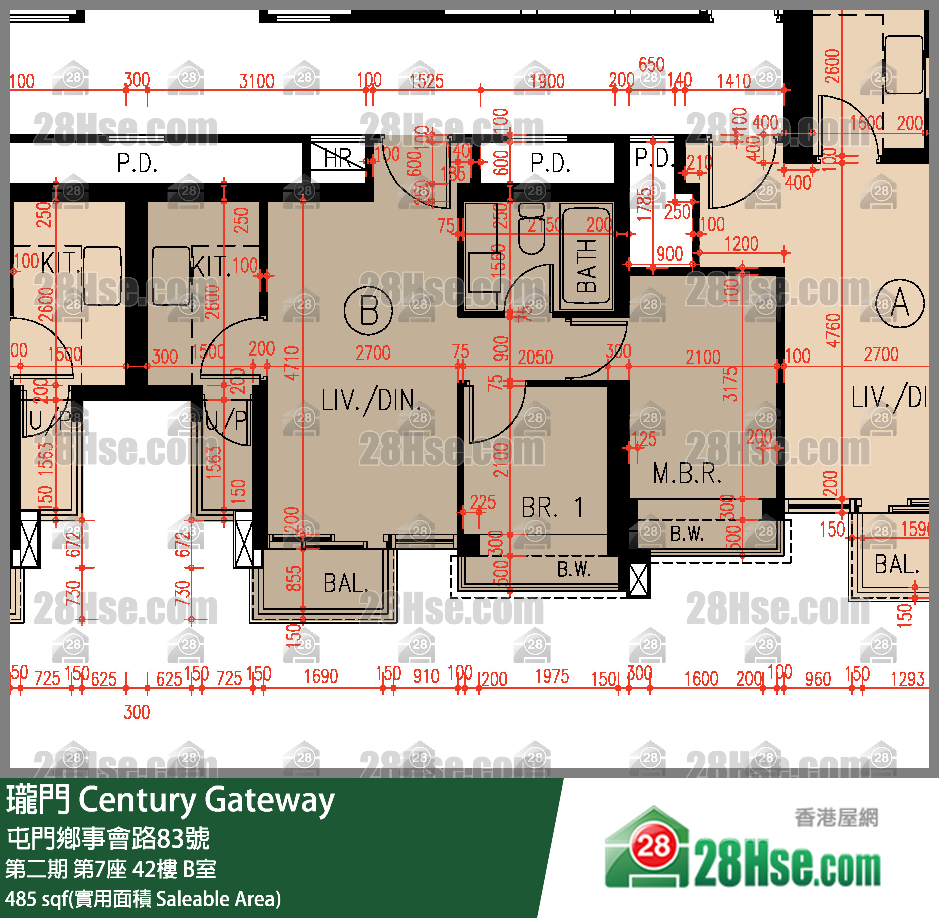 瓏門 第二期第7座42樓 B室 平面圖