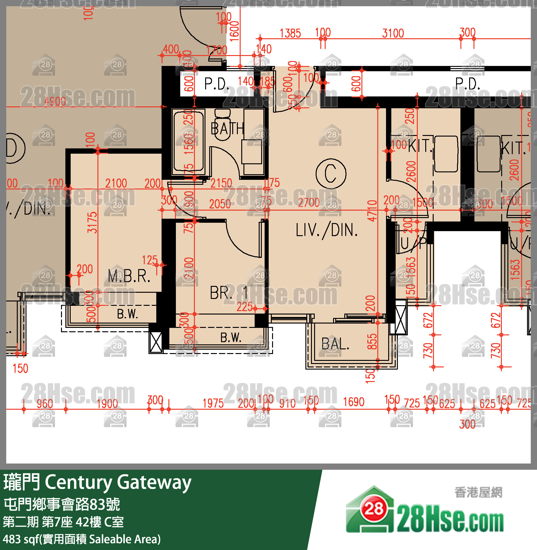 瓏門 第二期第7座42樓 C室 平面圖