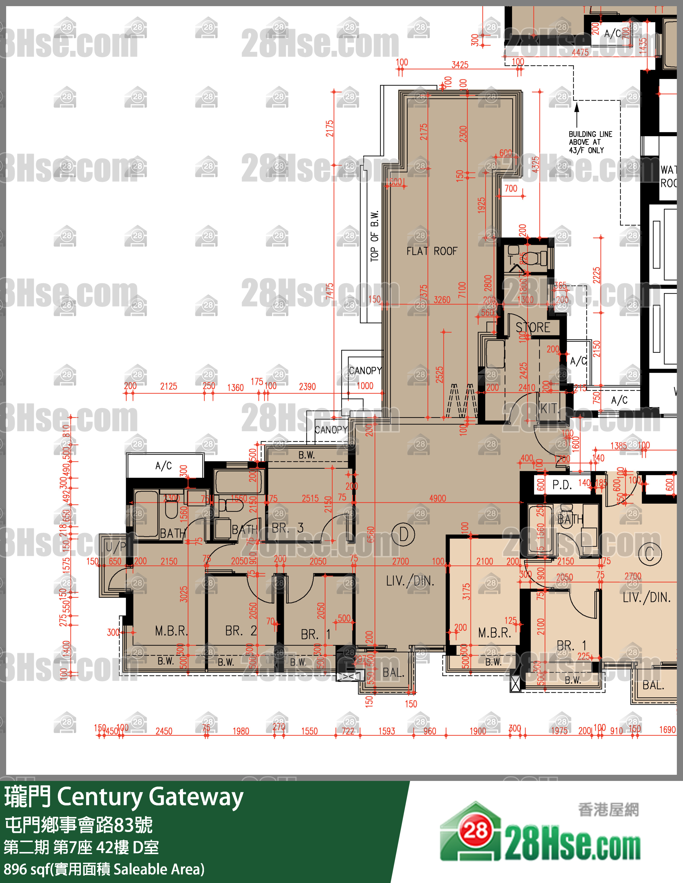 珑门 第二期第7座42楼 D室 平面图