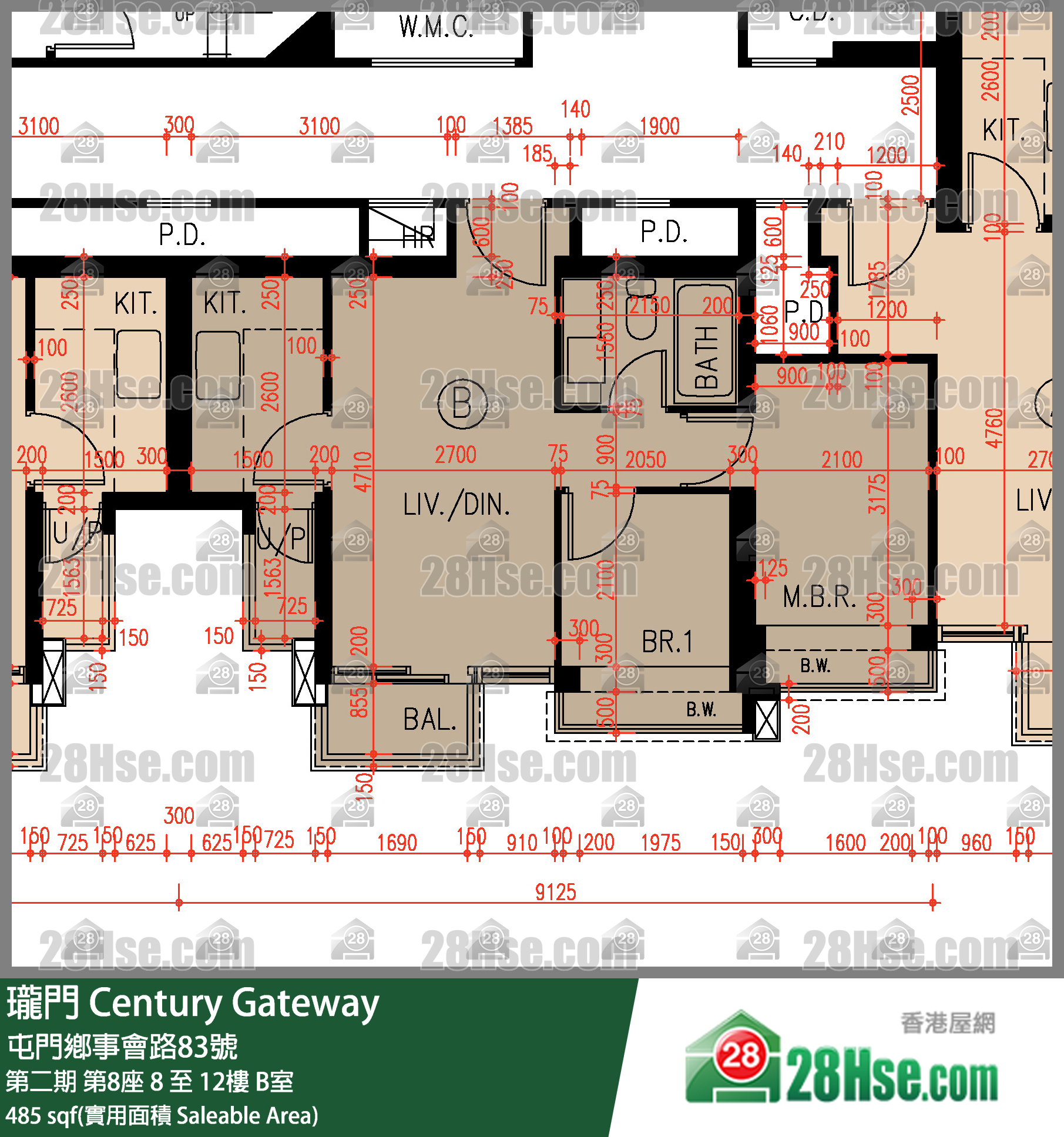 瓏門 第二期第8座10樓 B室 平面圖