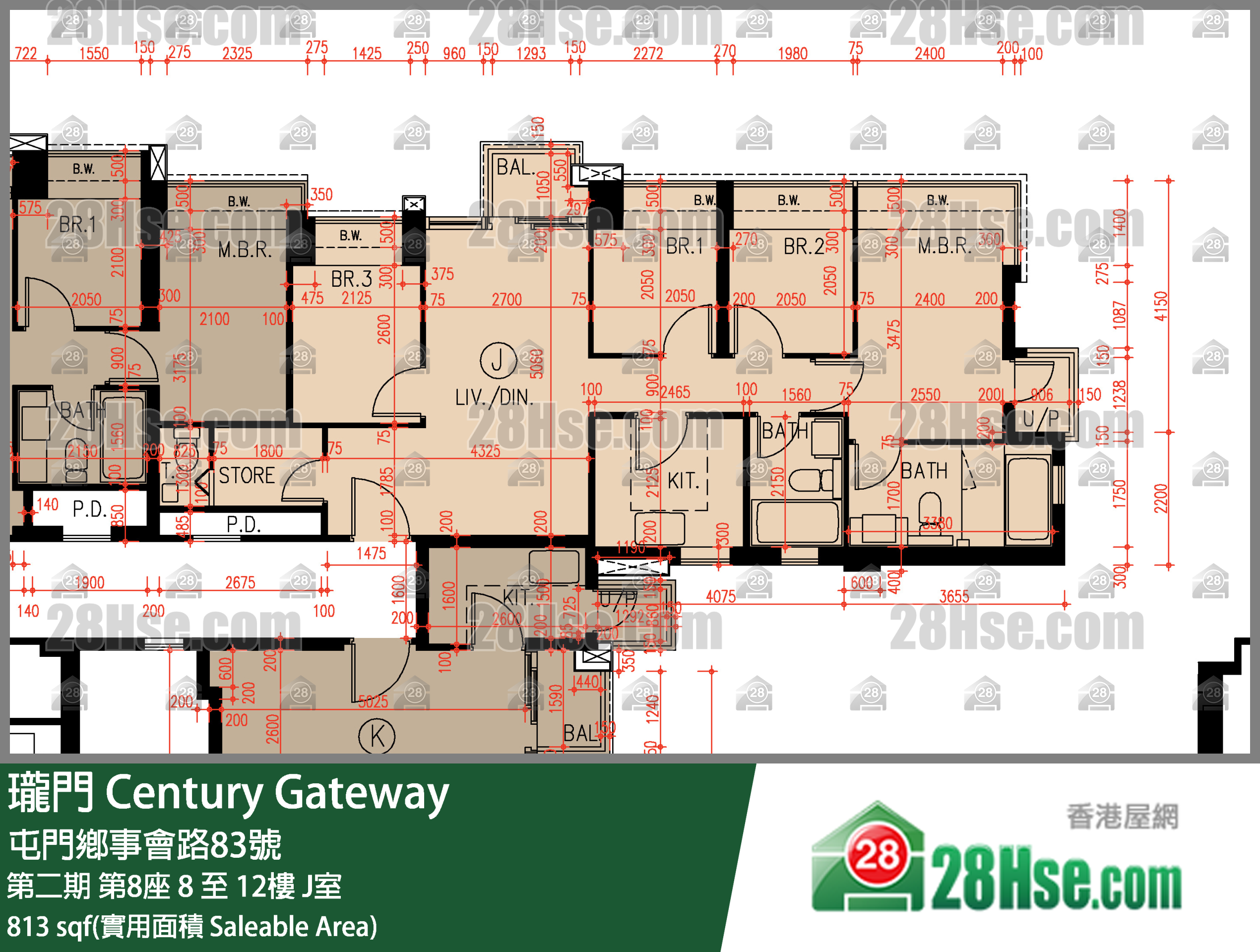 瓏門 第二期第8座12樓 J室 平面圖